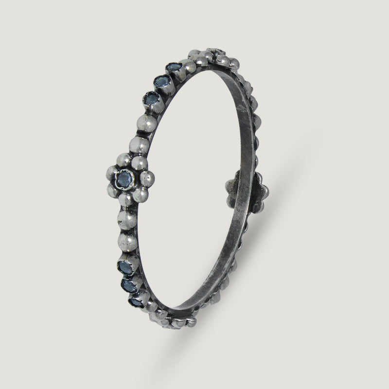 Floral Beaded Silver Bangle