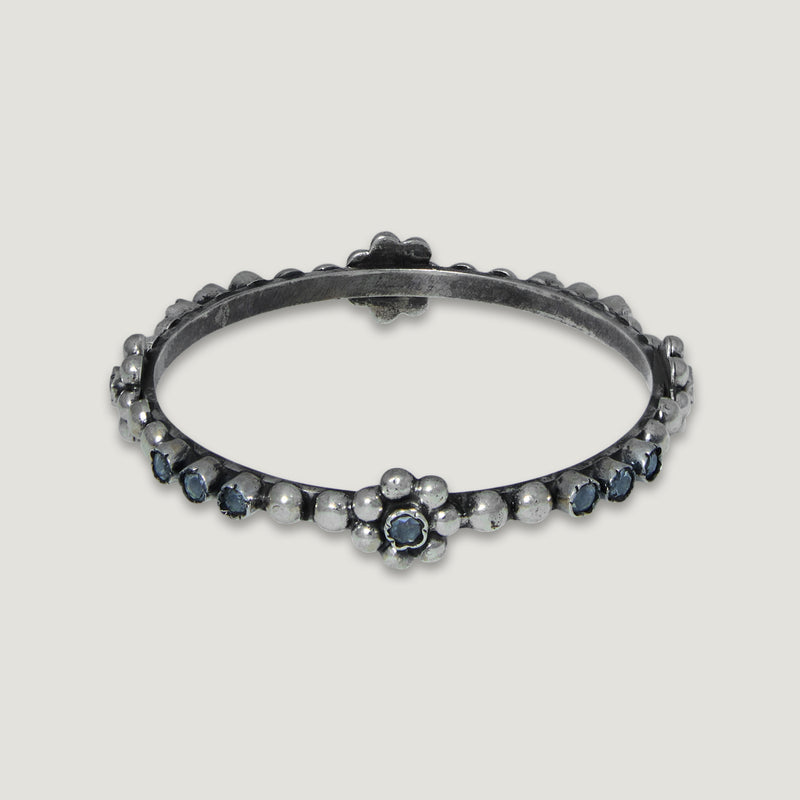 Floral Beaded Silver Bangle