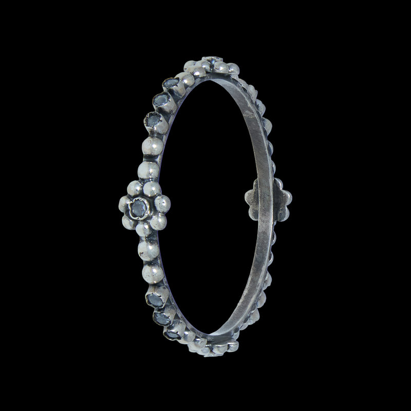 Floral Beaded Silver Bangle