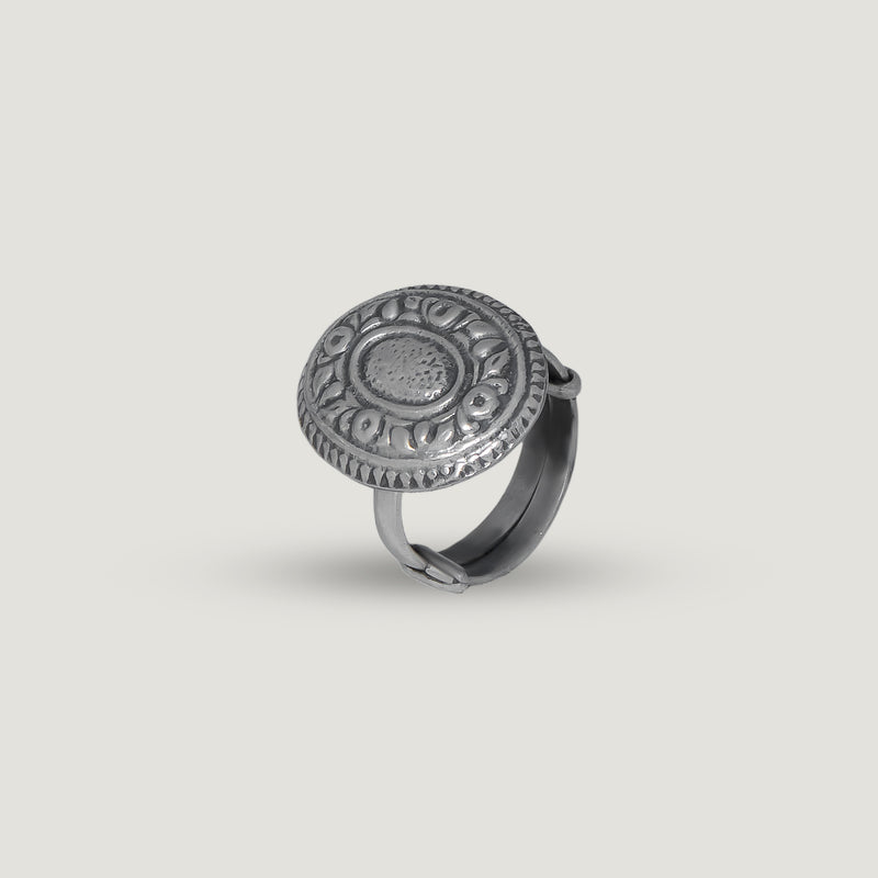 Textured Medallion Adjustable Ring